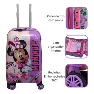 Mala Viagem Rígida Grande Infantil Carrinho Menina Minnie Cor Lilás Xyrius