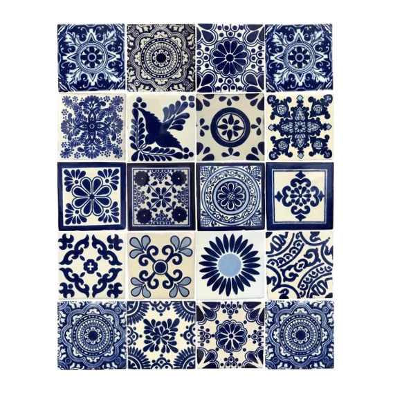 Azulejo 10.5cm Artesanal Talavera Liso 90pz Surtido Azul