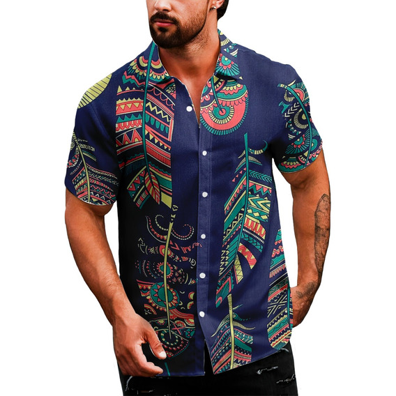 Camisa Manga Corta Hawaiana Strech Moda Hombre Shendy Vendy 