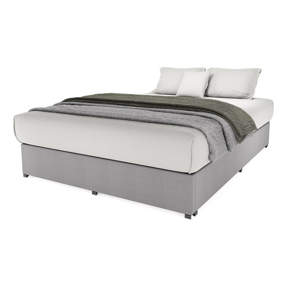 Base Cama Box Madera Tapiz King Size Color Gris