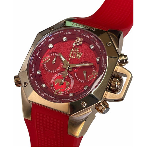 Reloj Technosport Mujer Ts-100-2lp Color De La Correa Oro Rosa Color Del Bisel Oro Rosa Color Del Fondo Rojo