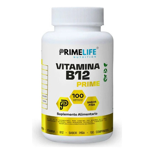 Vitamina B12 Prime 100 Comprimidos  Primelife Sabor Piña