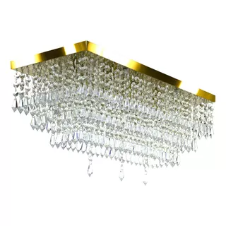 Lustre Luminária Queops Retangular 60x25 Cm Dourado Gold 110v/220v