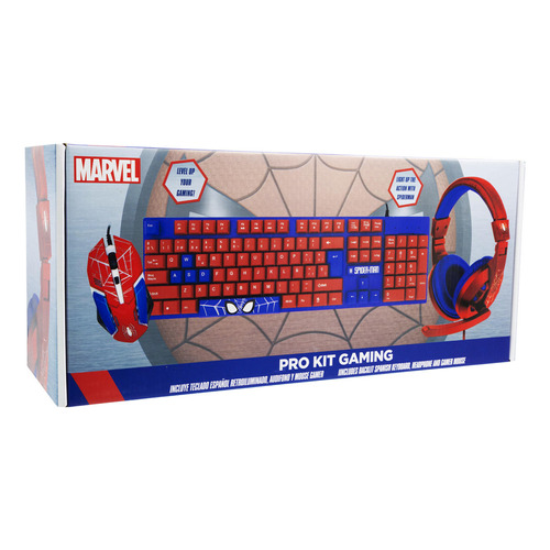 Gam745044-noc-esp Kit Gamer Spiderman 3 En 1 Tec/mou/audif  Color Rojo