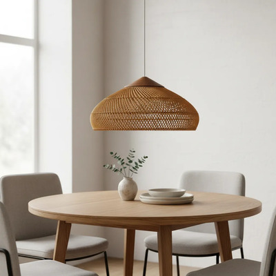 Colgante Deco Moderno De Ratán Fatma 50x25cm Natural  Natural/cable Blanco Interior