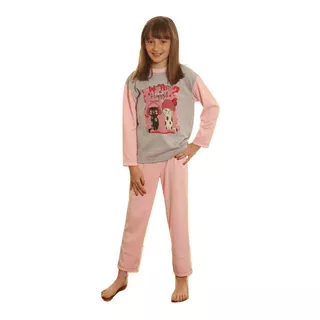 Pijama Nena Invierno Interlock Combinado Con Estampa 