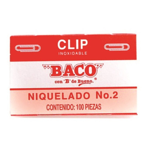 Clip Baco Cl007 Niquelado No.2 C/100 Clips Pqte C/10 /vc Color Plateado