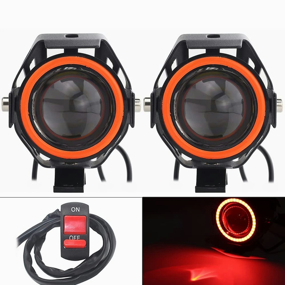 Kit Par Faros U7 Moto Universal Ojo Angel Led Lupa 2pzs