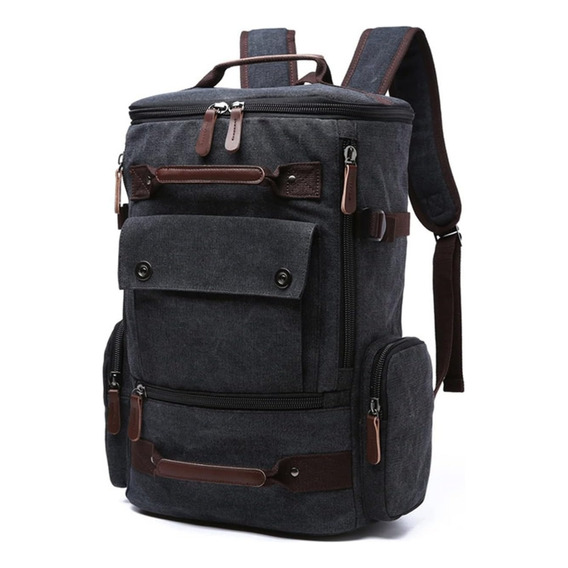 Mochila Retro Multifuncional Lona Porta Notebook Hq Grande