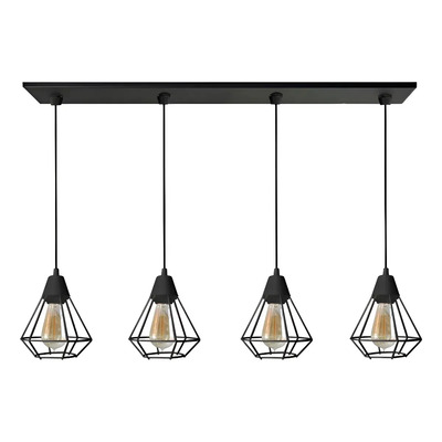 Colgante Jaula 4 Luces Diamante Deco Moderna Vintage  Negro