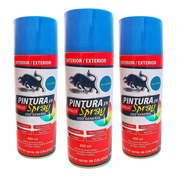 3 Pintura Spray Madera Metal Plástico Azul Nuevo