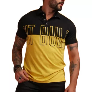 Camiseta Polo Masculina Em Malha Pit Bull Com Recortes 