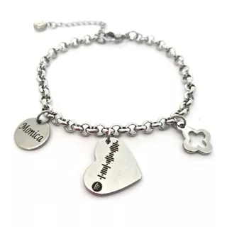 Pulsera Dije Corazón Con Código Spotify Y Dije Redondo Acero