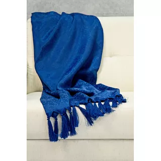 Xale Manta Sofá Preto Jacquard Color 1,80m X 1,40m Cor Azul Desenho Arabescos