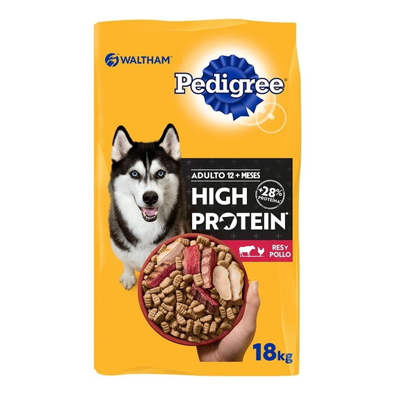 Croquetas High Protein Pedigree de adultos res y pollo 18kg