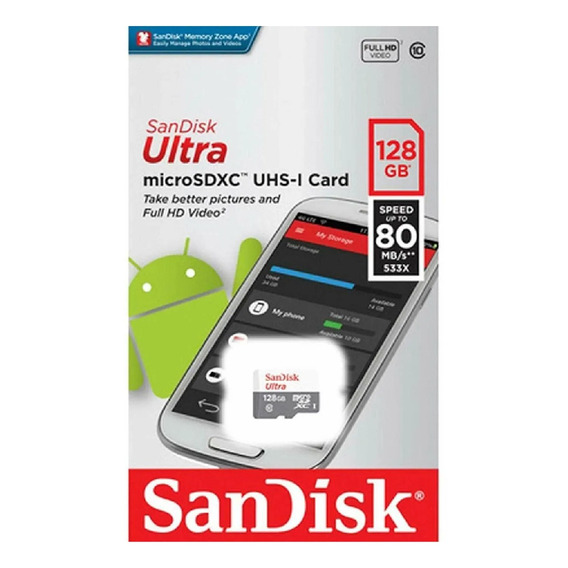 Memoria Micro Sd Ultra Sandisk 128gb Clase 10 Con Adaptador