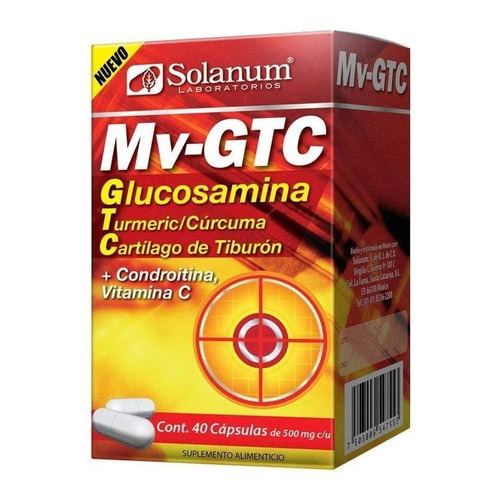 Glucosamina Turmeric/cúrcuma Cartilago Tiburon Solanum 40cap Sabor Sin Sabor