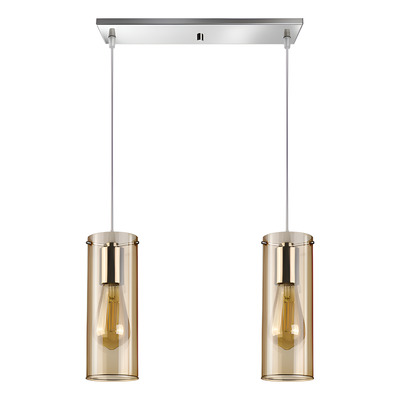 Colgante 2 Luces Cromo Deco Apto Led Cilindro Ambar Ld Cromo/ambar