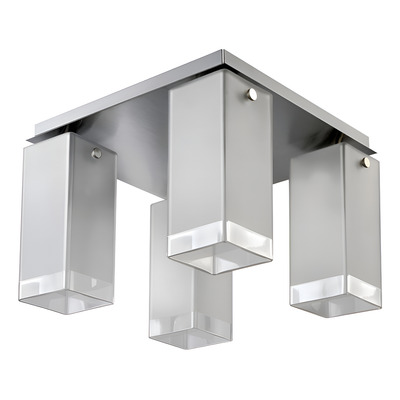 Plafon 4 Luces Acero Y Vidrio Cuadrado Apto Led Moderno 
