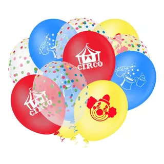 20 Balão (bexiga) Festa Circo N09 C/ Palhaço/magico/confete 