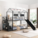 Hbrr Twin Over Twin House Bunk Beds With Slide And Storage S