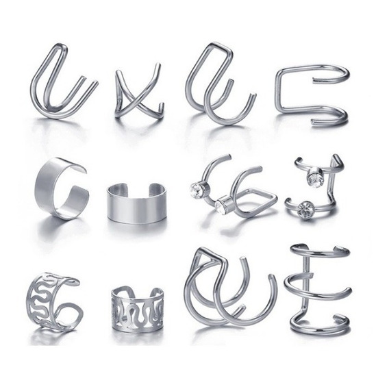 Aretes Ear Cuff Set 12 Piezas Ajustables Sin Perforacion