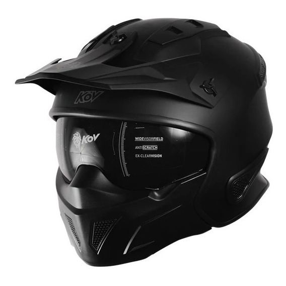 Casco Para Moto Kov Rock-o Con Mascara Certificado Dot Color Negro Tamaño del casco XL(61-62 cm)