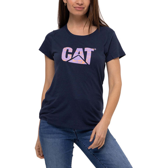 Remera Caterpillar Cat Logo Scoop Neck Detroit Blue Dama