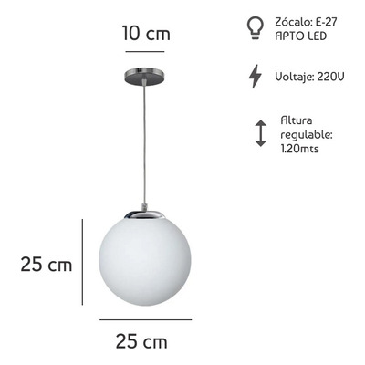 Colgante Globo 25cm Opal Vintage Cromo Deco Apto Led E27