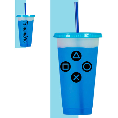 Vaso Con Popote 10 Pzs Personalizado Videojuego Magico 700ml