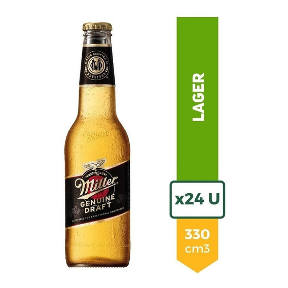 Cerveza Miller Rubia 330ml Porron Pack X24 La Barra Oferta