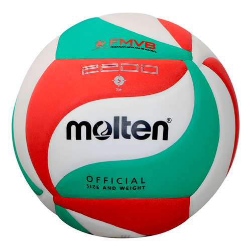 Balón #5 Voleibol V5m2200 Aprendizaje Escolar Pu Extra Soft Color Verde/Blanco/Rojo