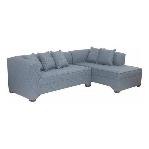 Sofá esquinero Muebles América Metropolitan de 5 cuerpos color azul claro de lino y patas de madera derecho