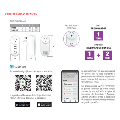 Toma Prolongador Smart Undefined 10 Amper Ev-p1t Tbcin