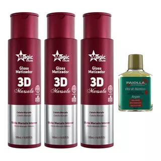 Kit 3 Gloss Matizador 3d Marsala Vermelho Magic Color 500ml