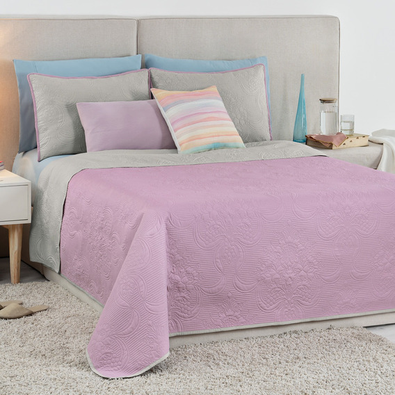 Edredón King Size Doble Vista Incluye 2 Fundas Real Textil Color Violeta - Gris