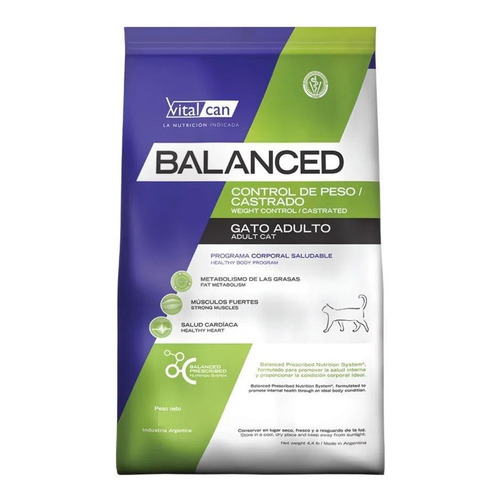 Alimento Vitalcan Balanced Control de Peso/Castrados para gato adulto sabor mix en bolsa de 7.5kg