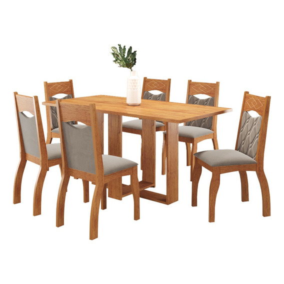 Juego Comedor Mesa 6 Sillas Tapa De Vidrio Madera Sorela