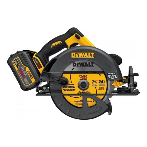 Sierra circular eléctrica inalámbrica DeWalt Flexvolt DCS575T2 184mm 1600W amarilla 60V