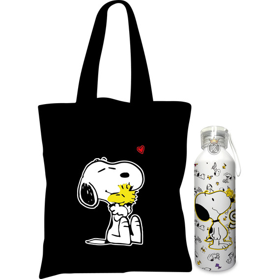 Tote Bag Bolsa Snoopy N + Botella En Aluminio - Estampaking