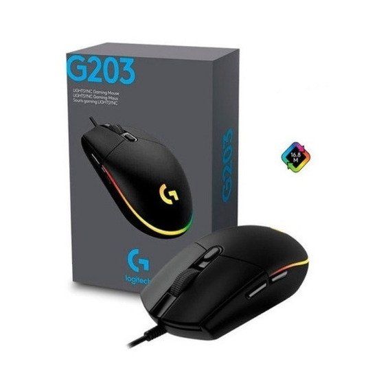 Mouse Gamer Logitech G203 Rgb Lightsync 8000 Dpi Color Negro