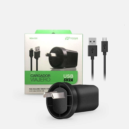 Cargador Noga NGA-520 usb de pared con cable carga rápida negro