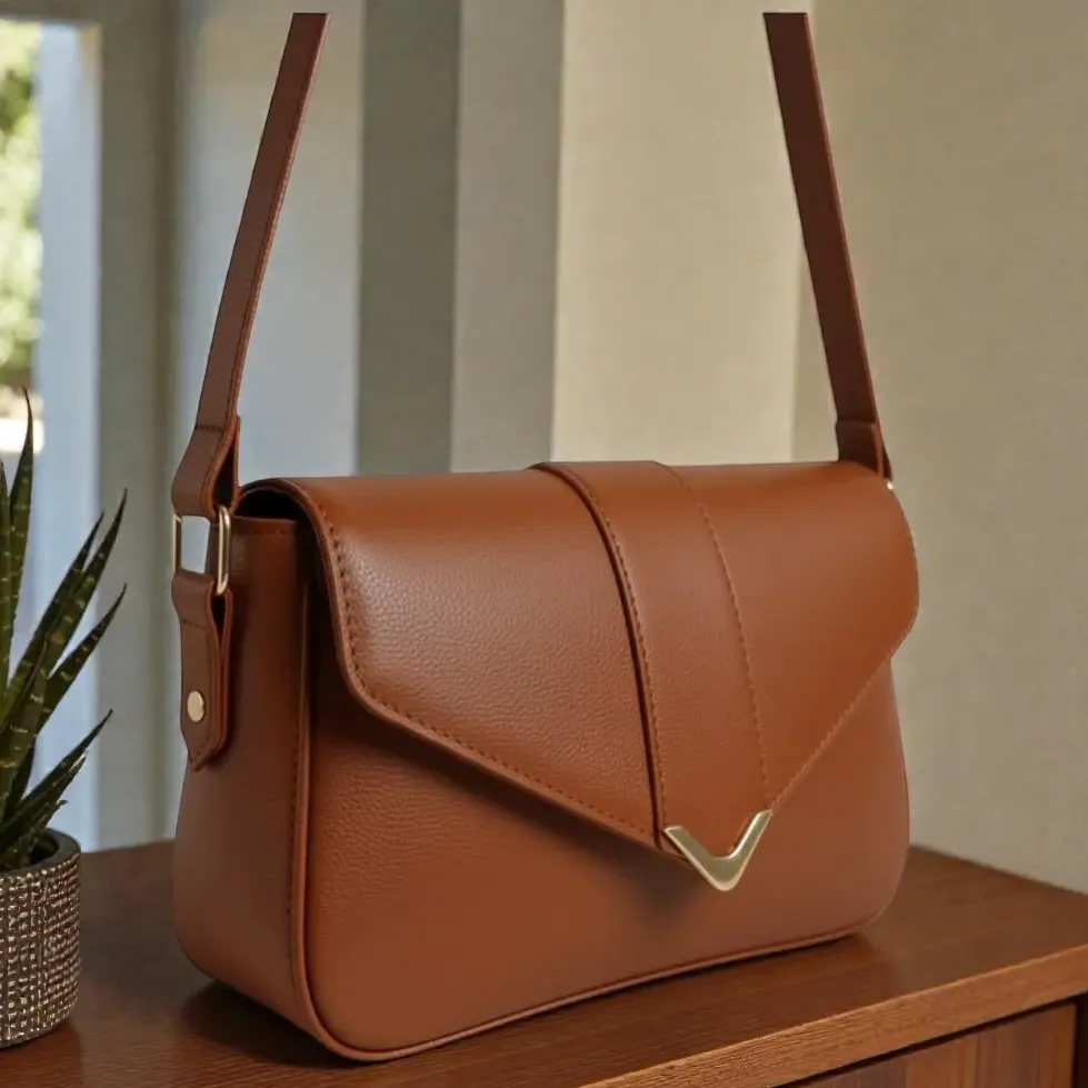 Bolsa Feminina Baguete de Ombro com Detalhes Dourados