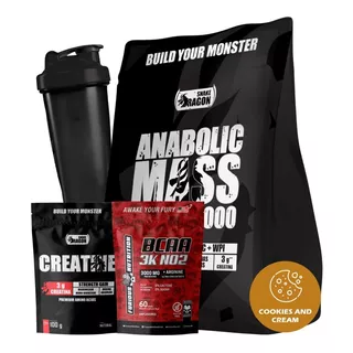 Kit Anabolic Mass C/ Creatina 3kg + Bcaa + Creatine + Shaker Sabor Cookies And Cream