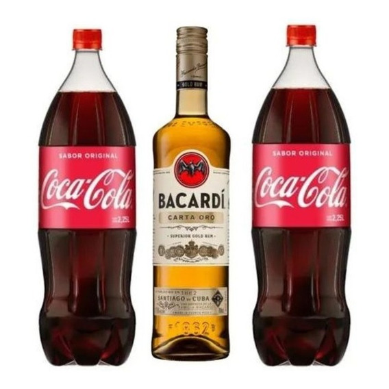 Combo Bacardí 980ml + 2 Coca Cola 2,25l Zetta Bebidas       