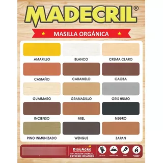 Masilla Para Madera Madecril 15 Colores 820 Gr Órganica