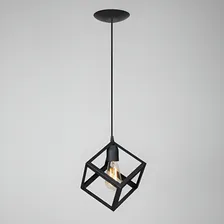 Lampara Colgante 1 Luz Cubo Deco Moderna Apto Led Ferrolux Estructura Negro