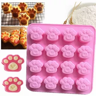 Molde De Silicona Con Forma Huella De Perro Gato  16 Agujero Color Rosa