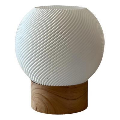 Velador De Mesa Diseño Sustentable Nito Madera 3d  Blanco/madera Blanco