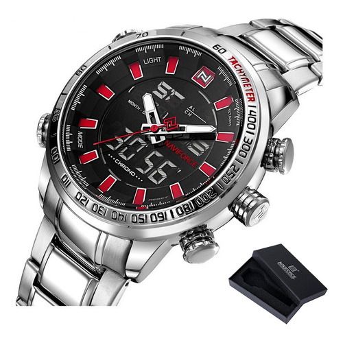 Relojes Luminosos Naviforce Business Quartz Color Del Fondo Silver/red